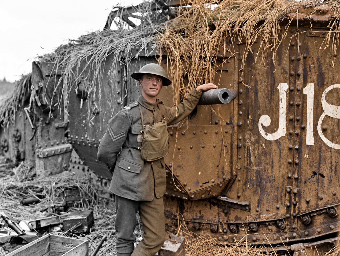 Half-Colour WWI Soldier and Tank